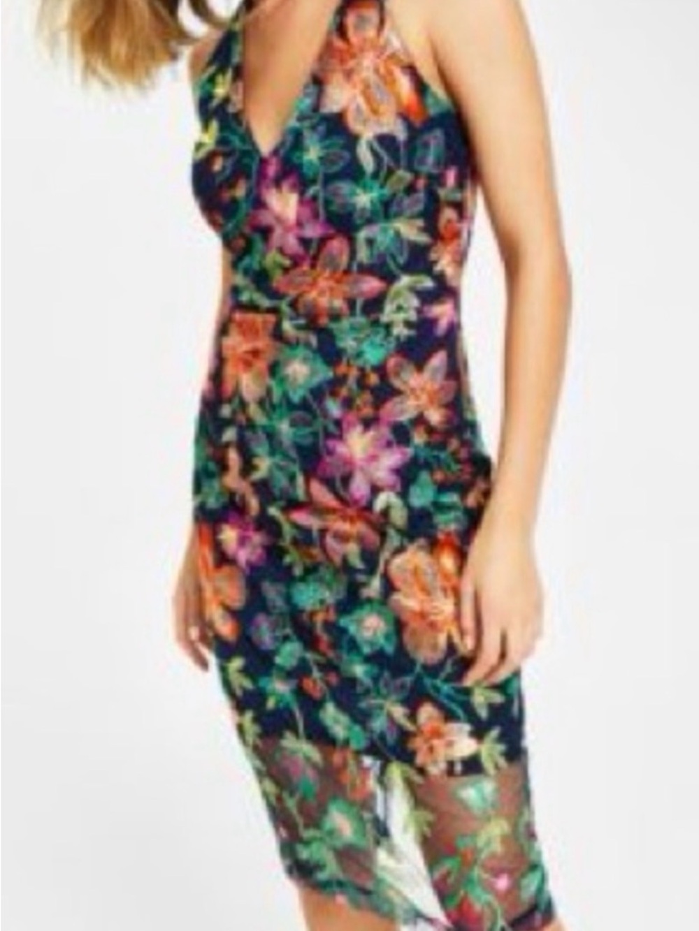 Guess Embroidered Mesh Midi Floral Dress Vintage Black Boho Size 10 Excellent